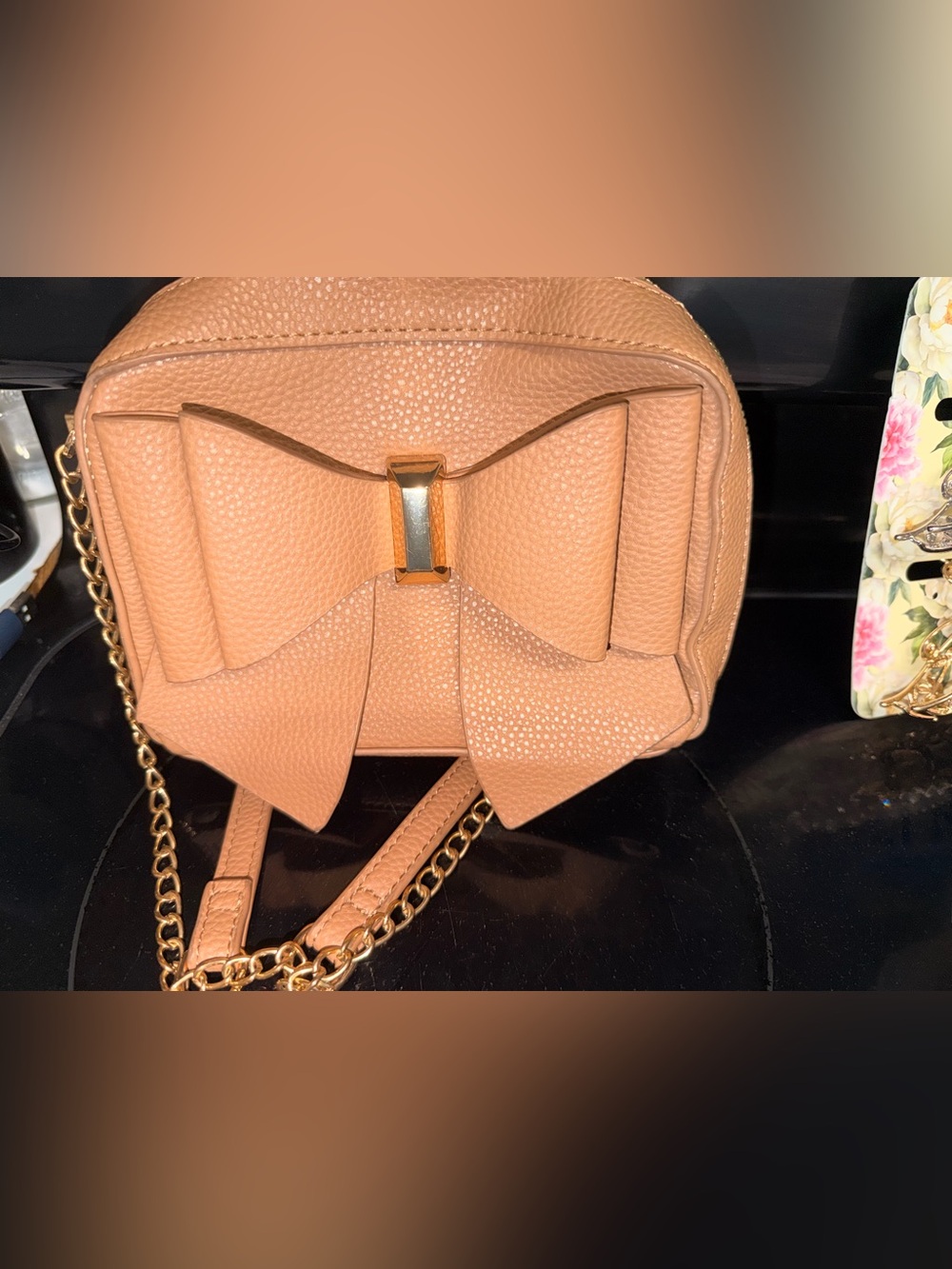 Bow Accent Crossbody Bag with Gold Chain Strap